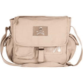 Retro Messenger Bag With Skull Emblem - Khaki